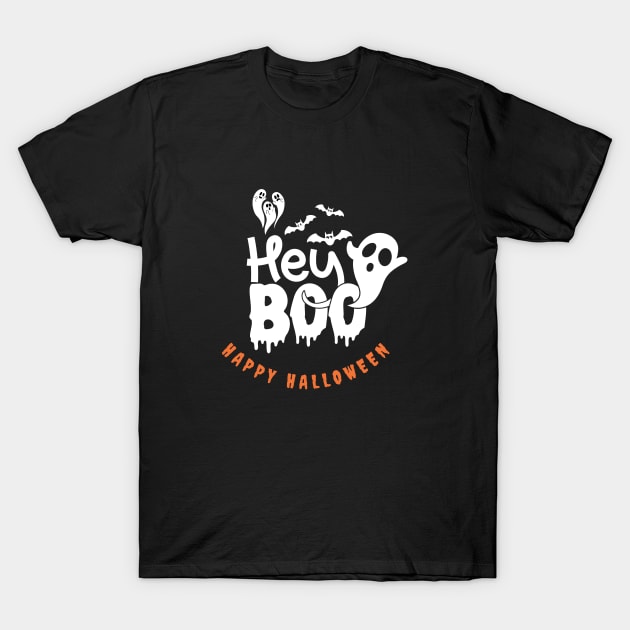 Hey Boo Typography Halloween T-Shirt by EdSan Designs